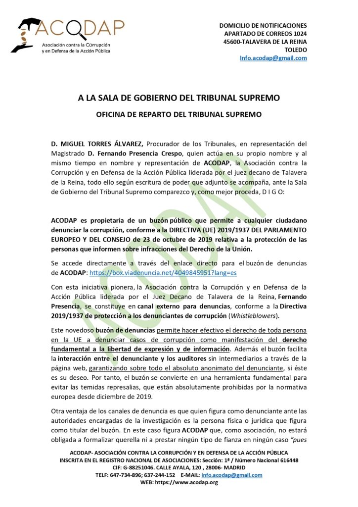 QUEJA_DENUNCIA SALA DE GOBIERNO TRIBUNAL SUPREMO PABLO LUCAS MURILLO DE LA CUEVA.firmada_pág.1